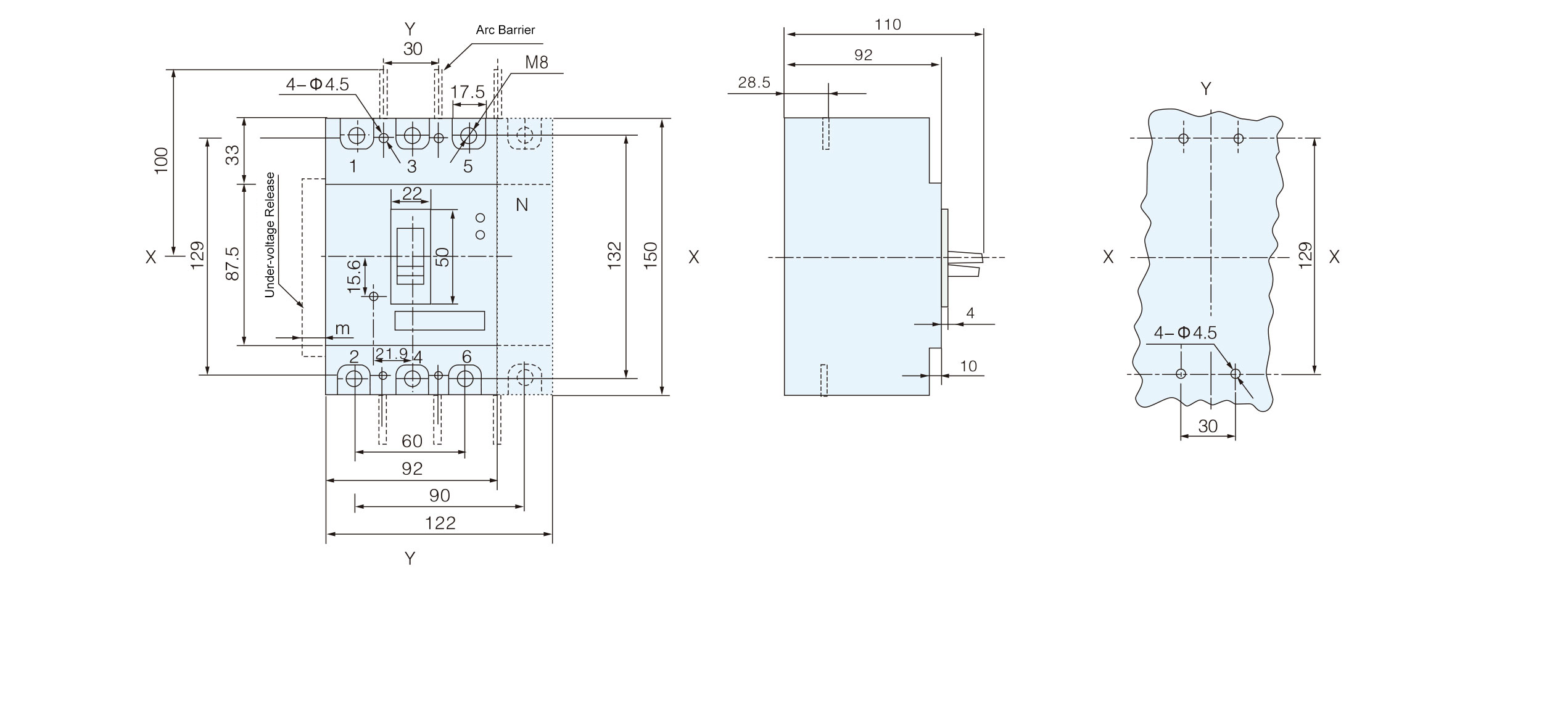 Dimensions of mccb