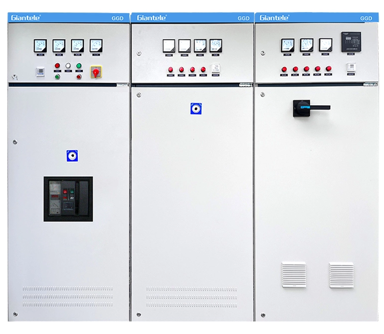 ggd fixed low voltage switchgear front view with multiple cabinet lineup