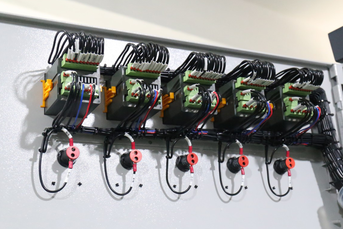 terminal block and component wiring inside a motor control center