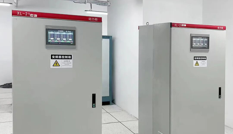 commercial building electrical distribution room with power distribution equipment and switchgear panels installed